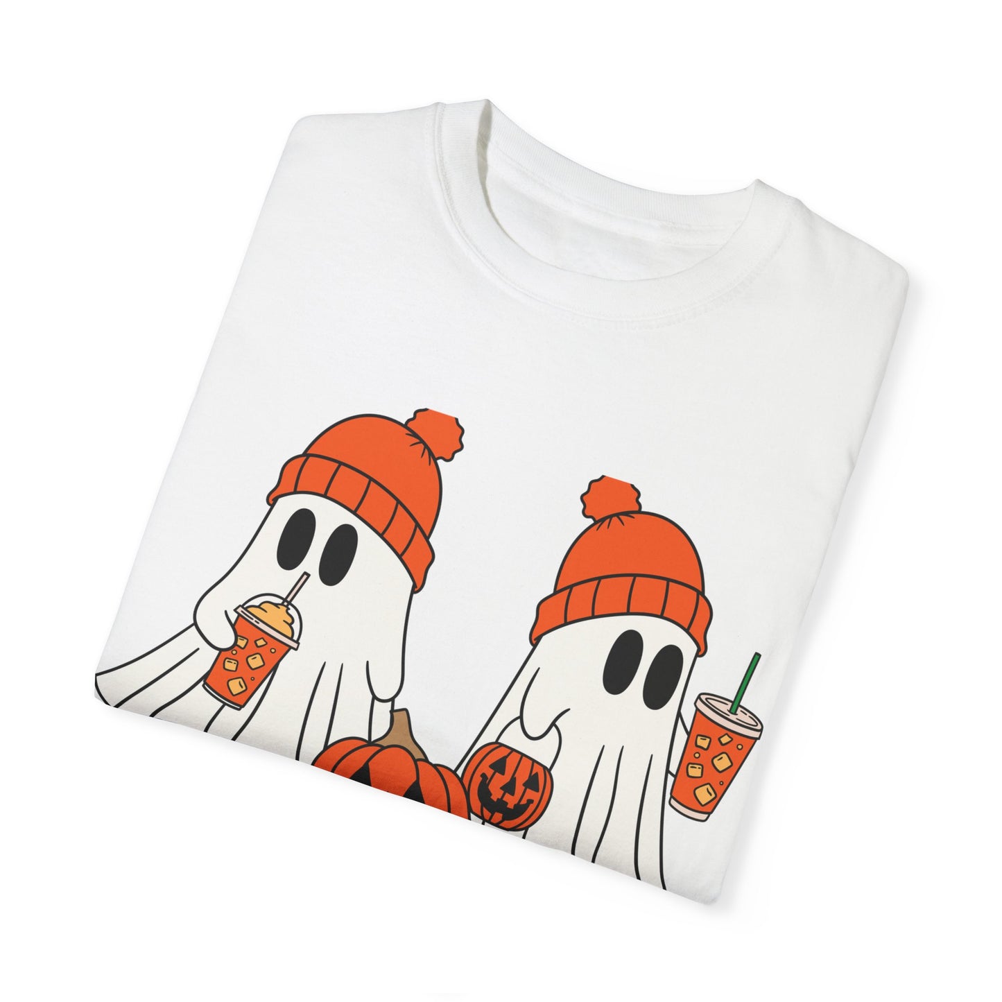 Cute Ghosts Latte T-shirt, Halloween Pumpkin Tee, Spooky Unisex Shirt