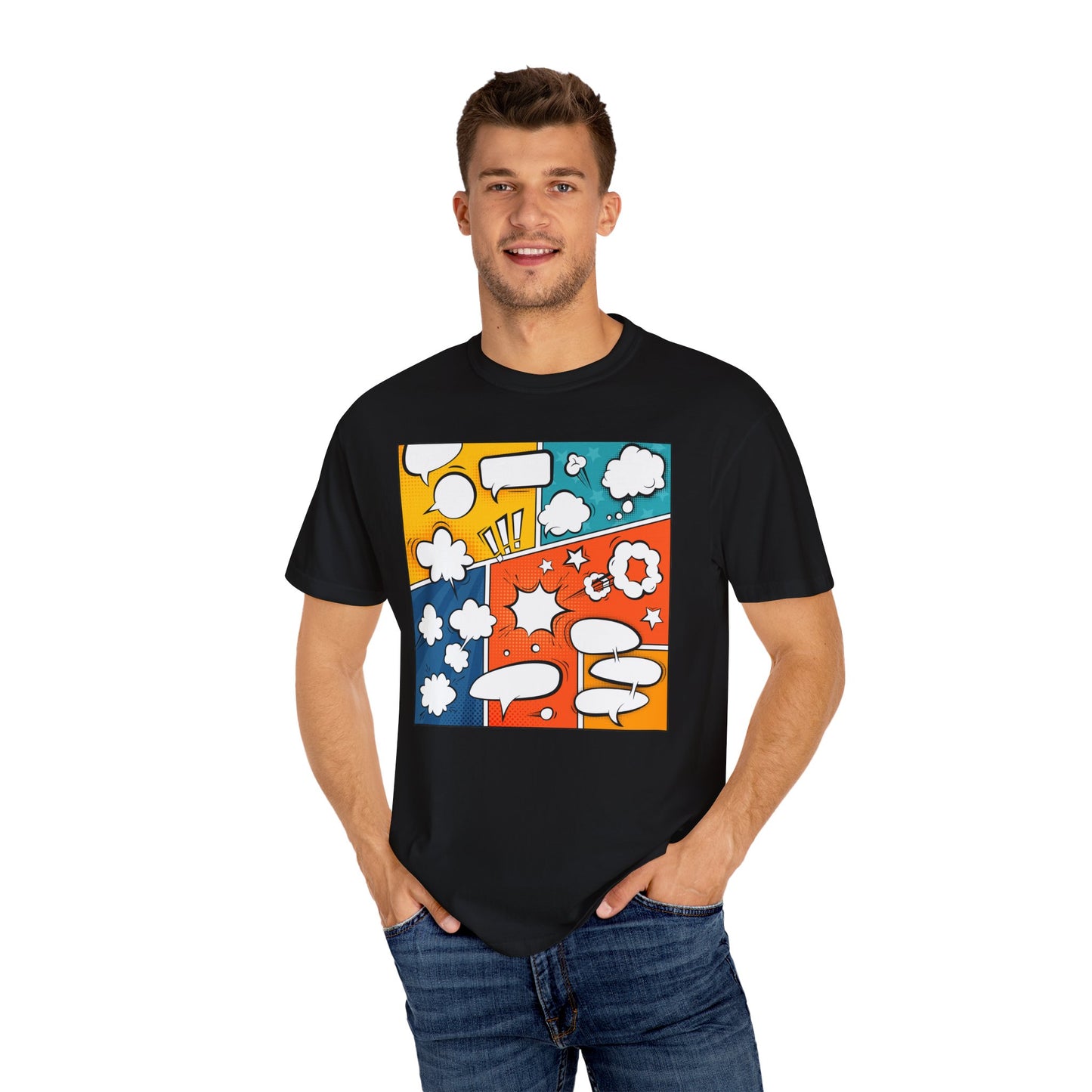 Pop Art Speech Bubbles T-shirt, Graphic Tee, Colorful Print Shirt, Fun Comic