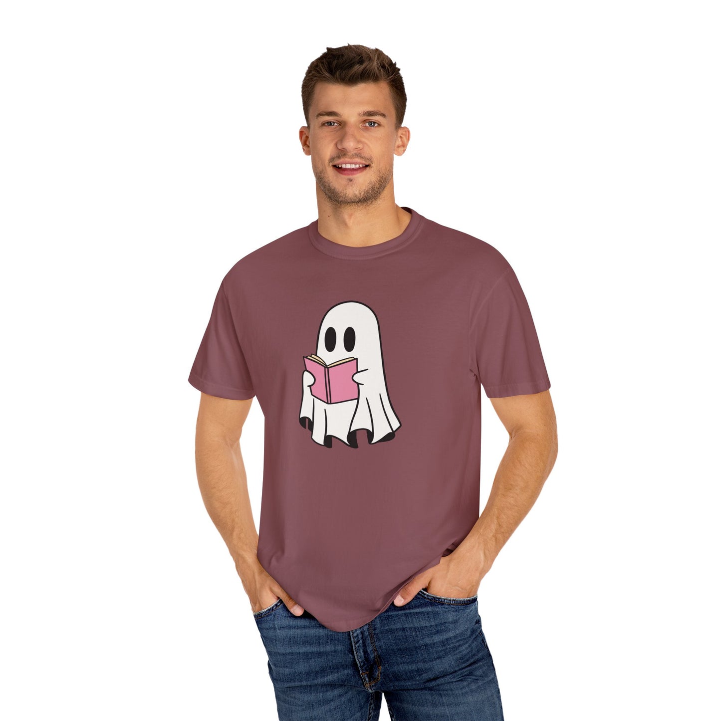 A Ghost Reading A Book Halloween Graphic Tshirt, Spooky Pumpkin Unisex Tee