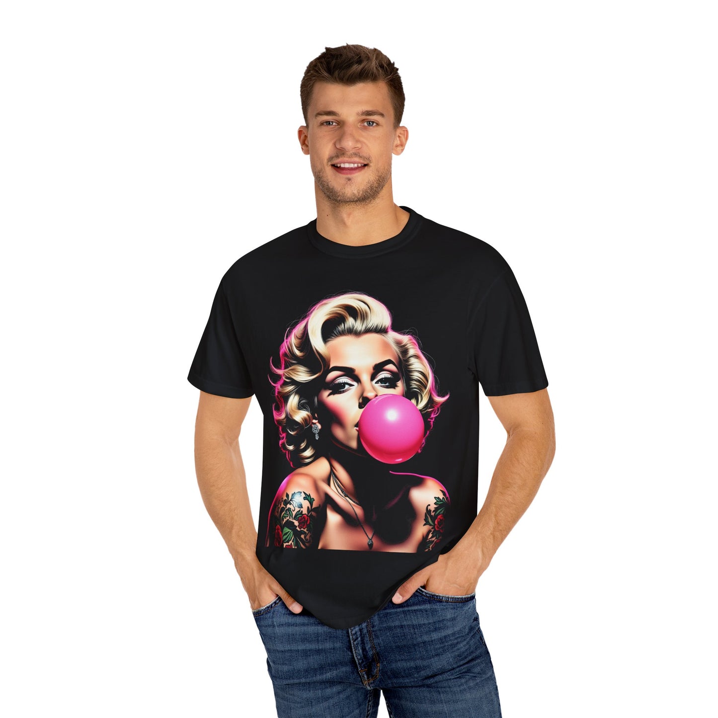 Tattoo Woman Bubblegum Graphic T-shirt - Artistic Pin Up Tee, Retro Baddie Shirt