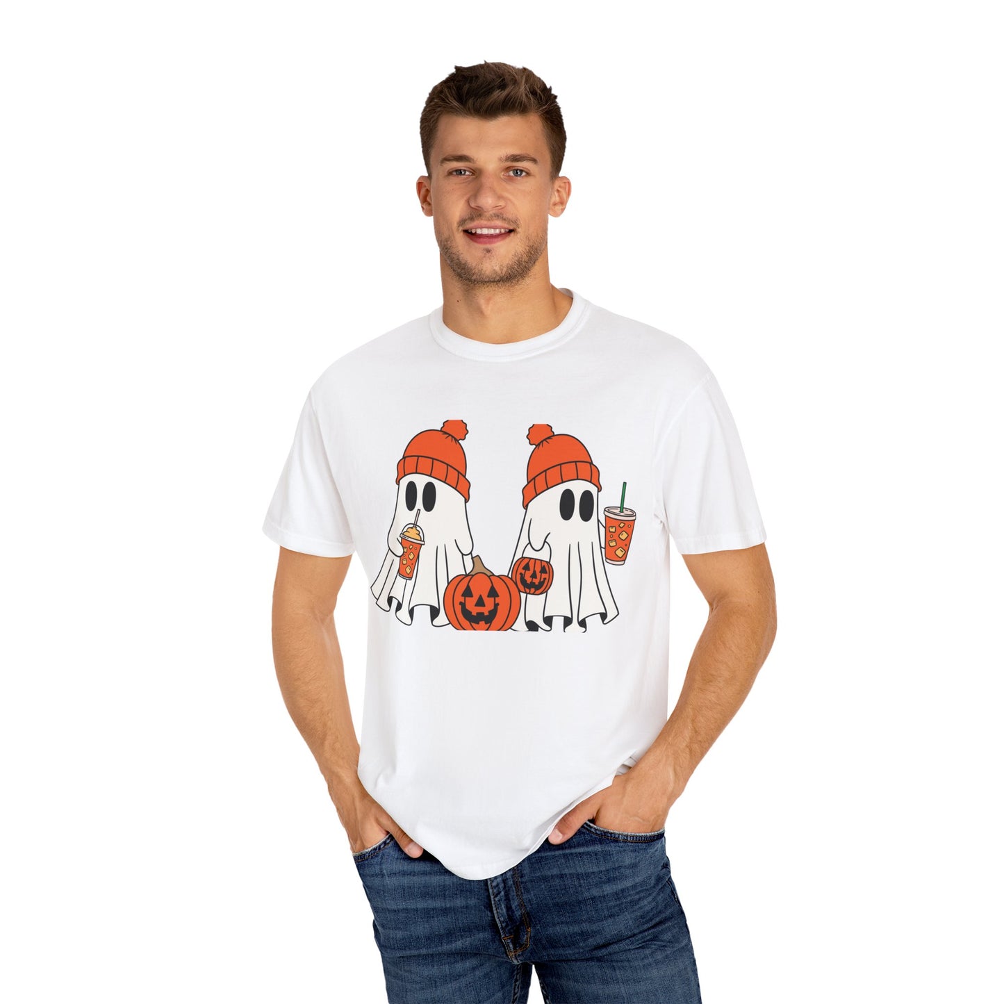 Cute Ghosts Latte T-shirt, Halloween Pumpkin Tee, Spooky Unisex Shirt