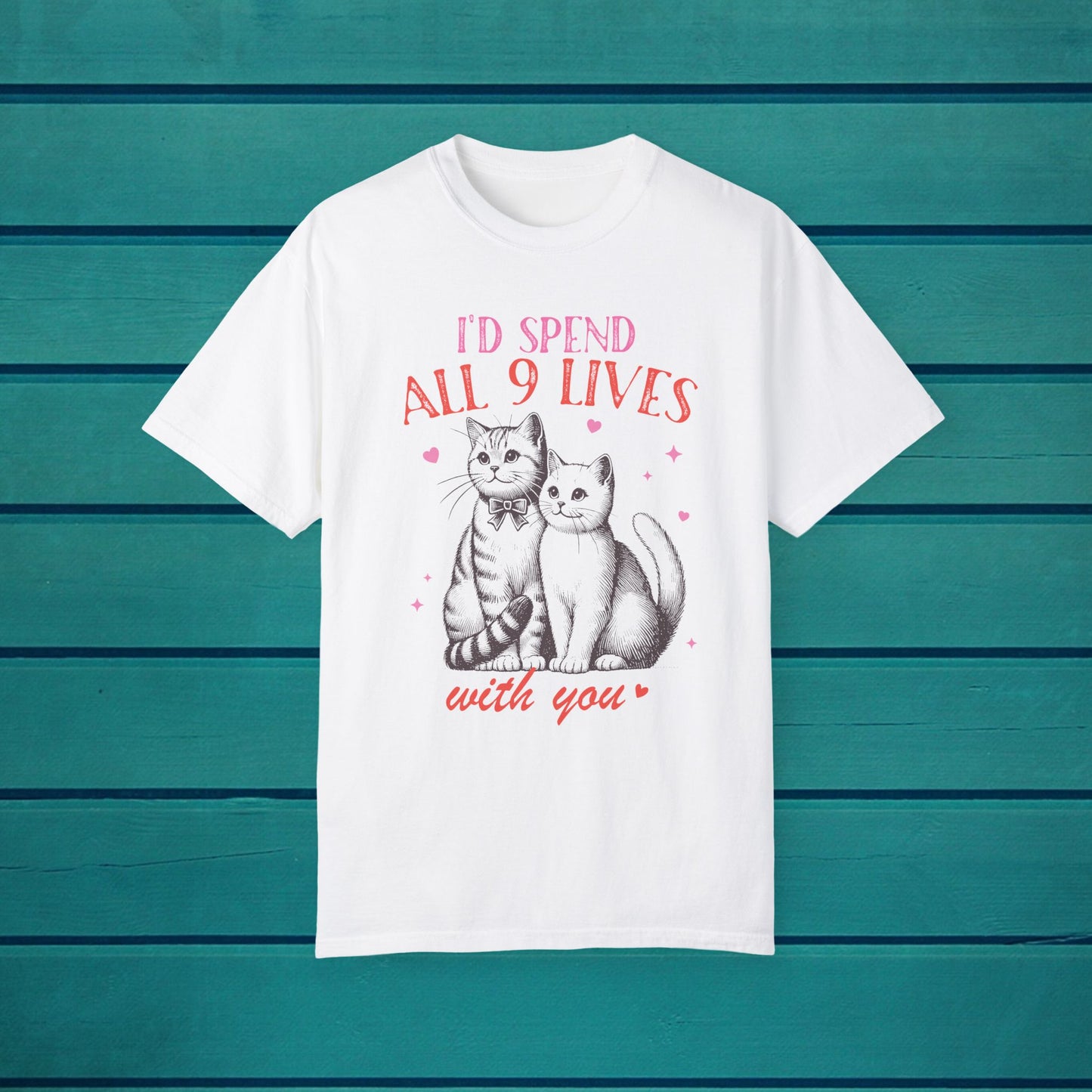 Cat Lover 9 Lives Meow Graphic T-shirt, Valentines Day Furbaby True Love Top