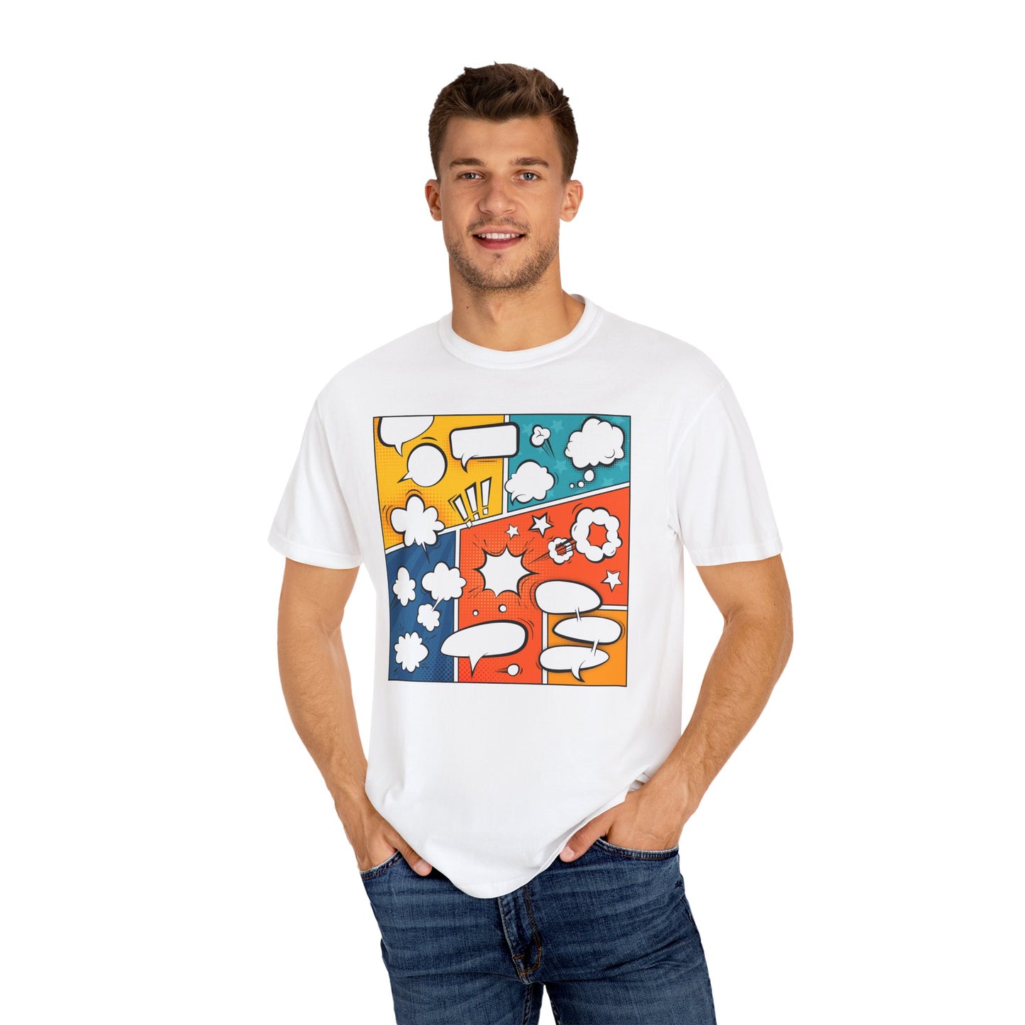 Pop Art Speech Bubbles T-shirt, Graphic Tee, Colorful Print Shirt, Fun Comic