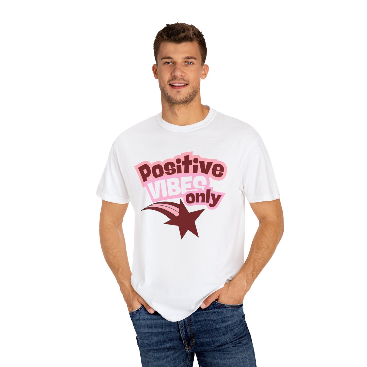 Positive Vibes Only Graphic Print T-shirt, Inspirational Motivational Artistic