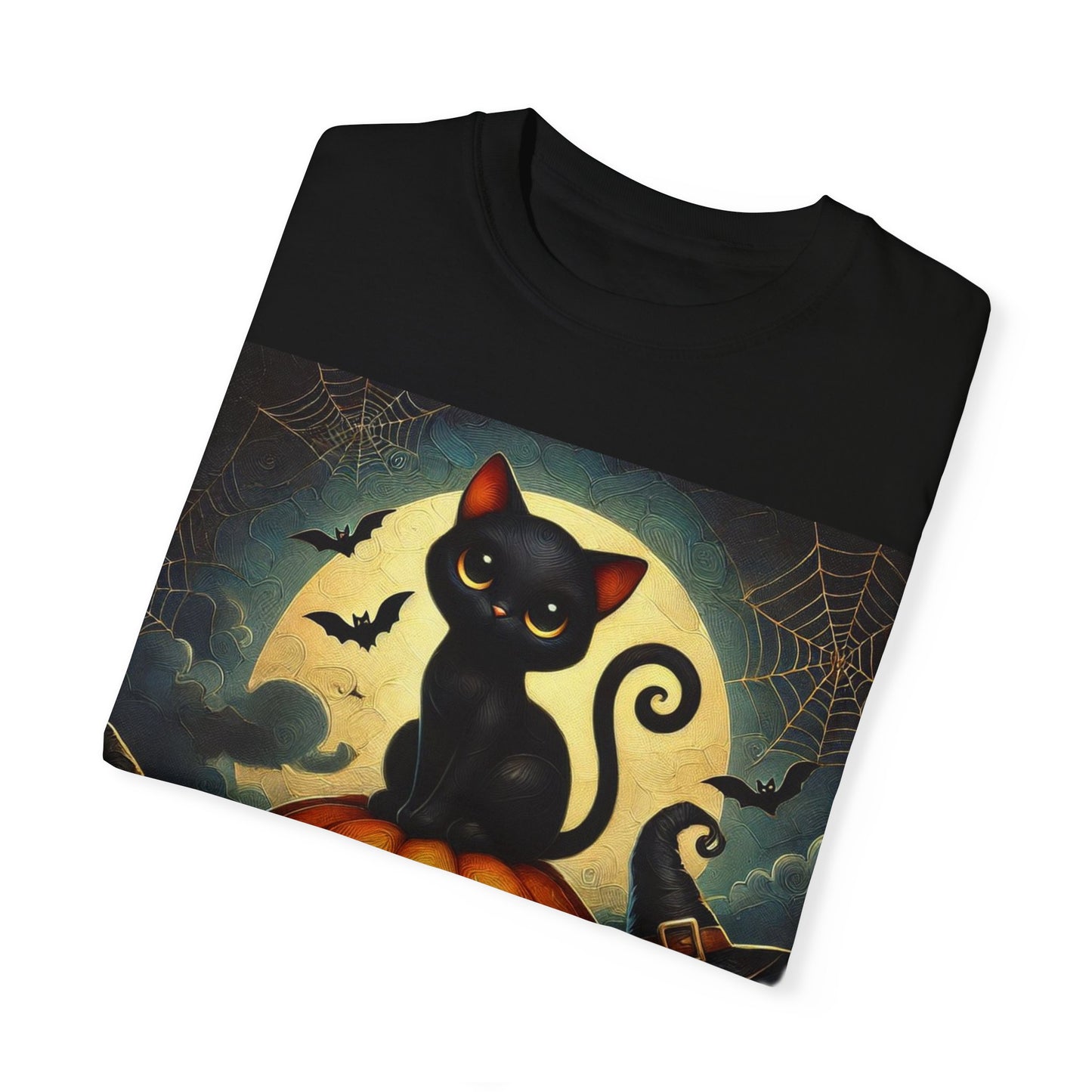 Black Cat and Pumpkins Halloween Unisex Tee, Graphic Tshirt, Jack o lanterns