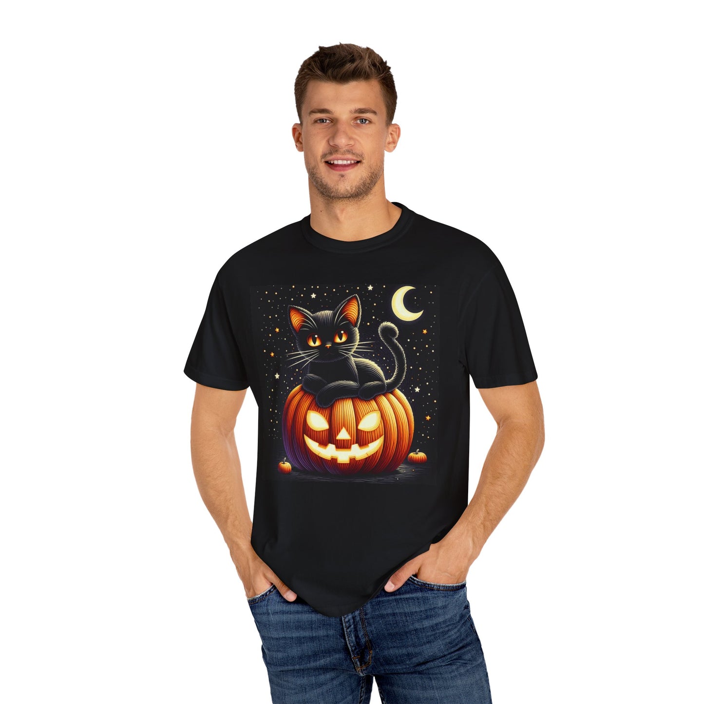 Black cat Pumpkin Halloween Graphic Tee, Unisex Tshirt, Spooky Jack o Lantern