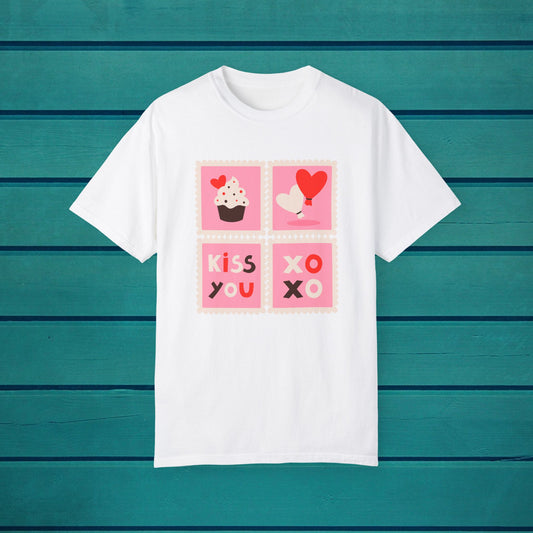 Valentines Day Love Stamps Graphic Print Tee, Couples Romance Cupid Tshirt,