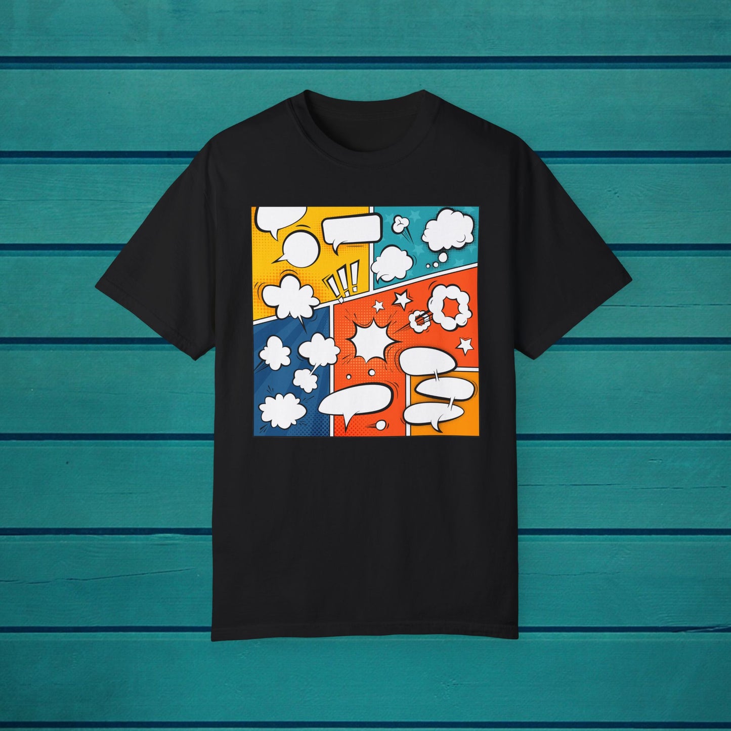 Pop Art Speech Bubbles T-shirt, Graphic Tee, Colorful Print Shirt, Fun Comic