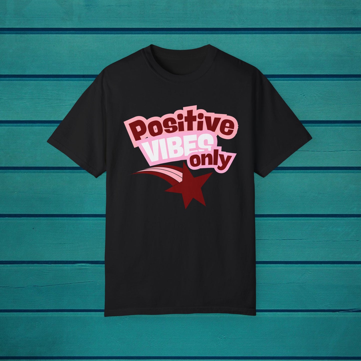 Positive Vibes Only Graphic Print T-shirt, Inspirational Motivational Artistic