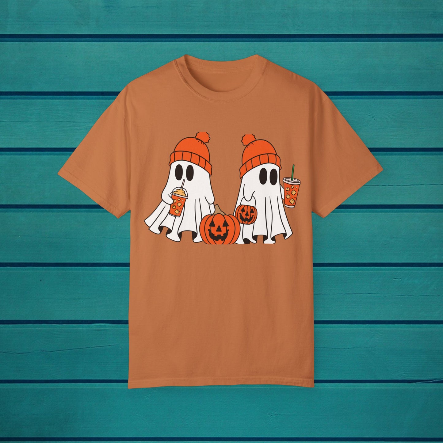 Cute Ghosts Latte T-shirt, Halloween Pumpkin Tee, Spooky Unisex Shirt