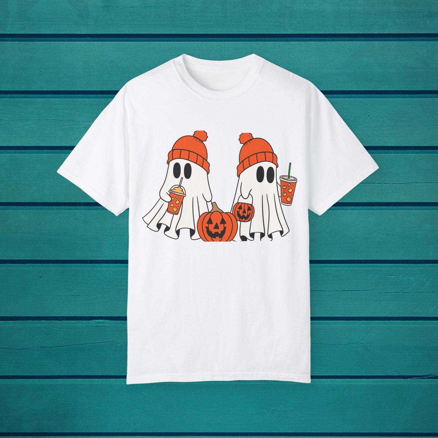 Cute Ghosts Latte T-shirt, Halloween Pumpkin Tee, Spooky Unisex Shirt