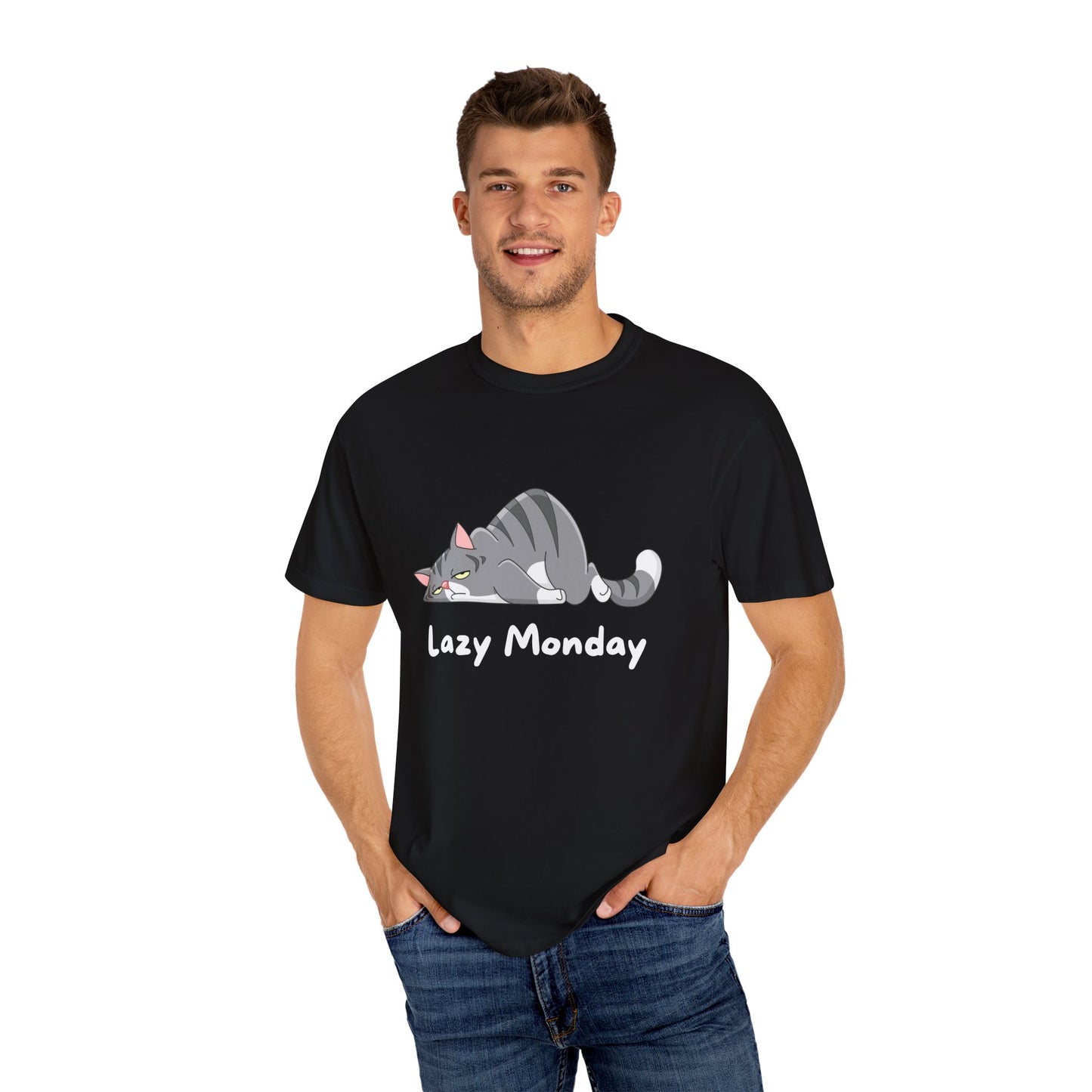 Lazy Monday Cat Tshirt - Unisex Tee, Comfortable Graphic Shirt, Cute Feline Top,