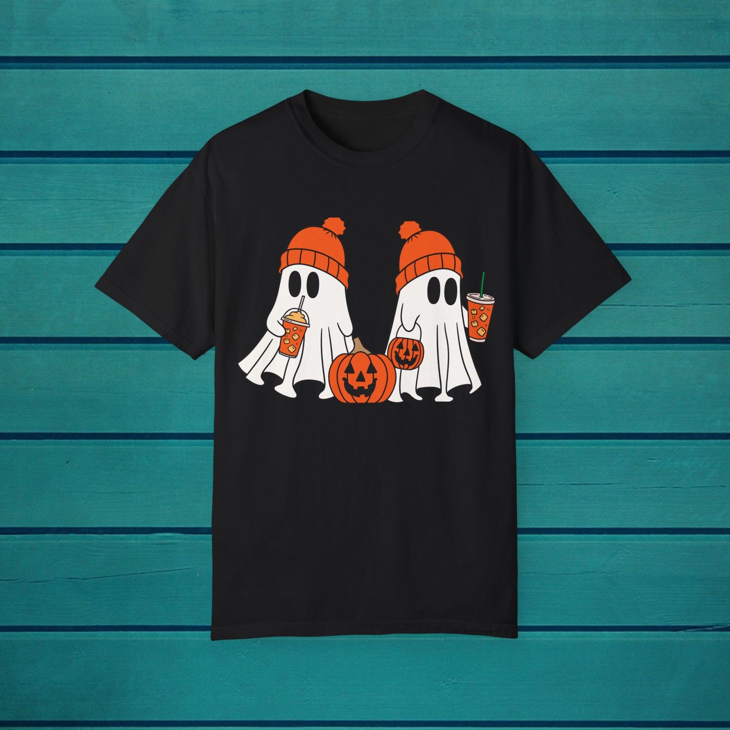 Cute Ghosts Latte T-shirt, Halloween Pumpkin Tee, Spooky Unisex Shirt