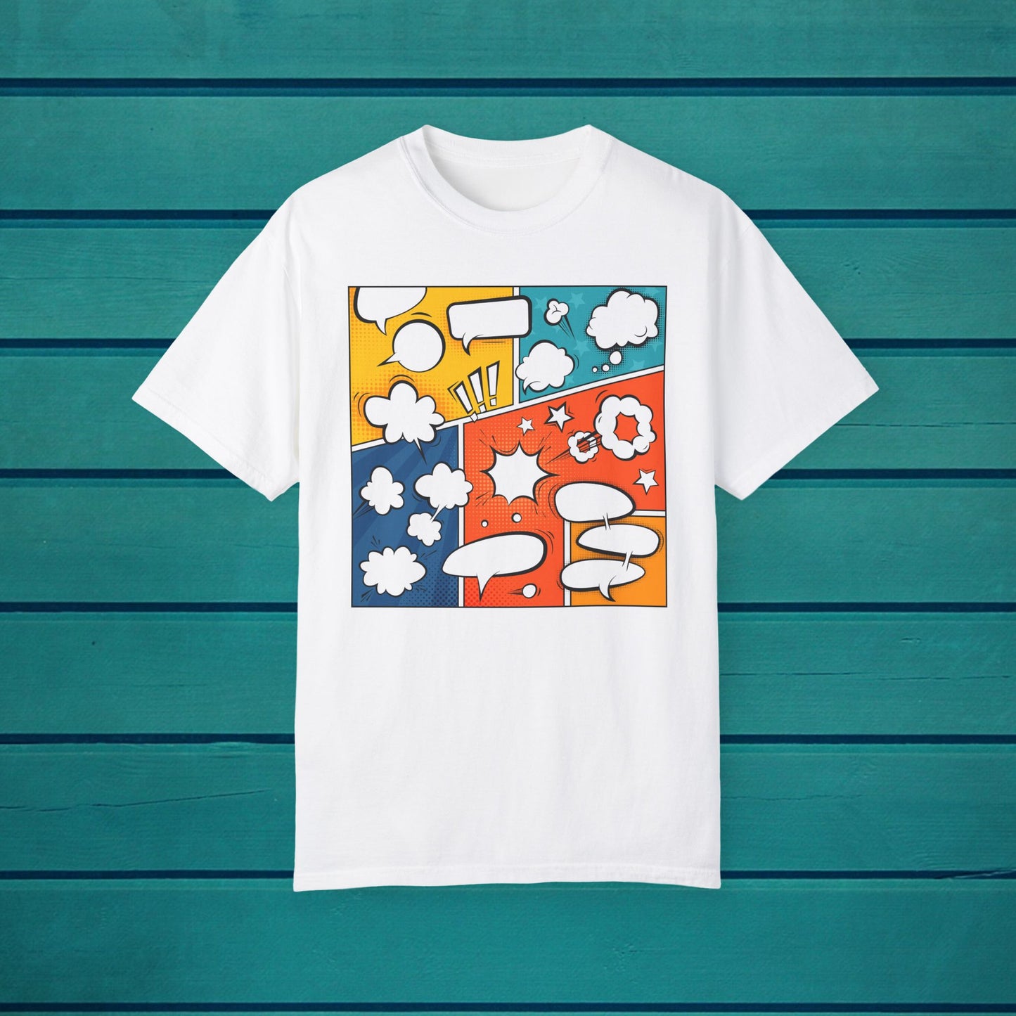 Pop Art Speech Bubbles T-shirt, Graphic Tee, Colorful Print Shirt, Fun Comic