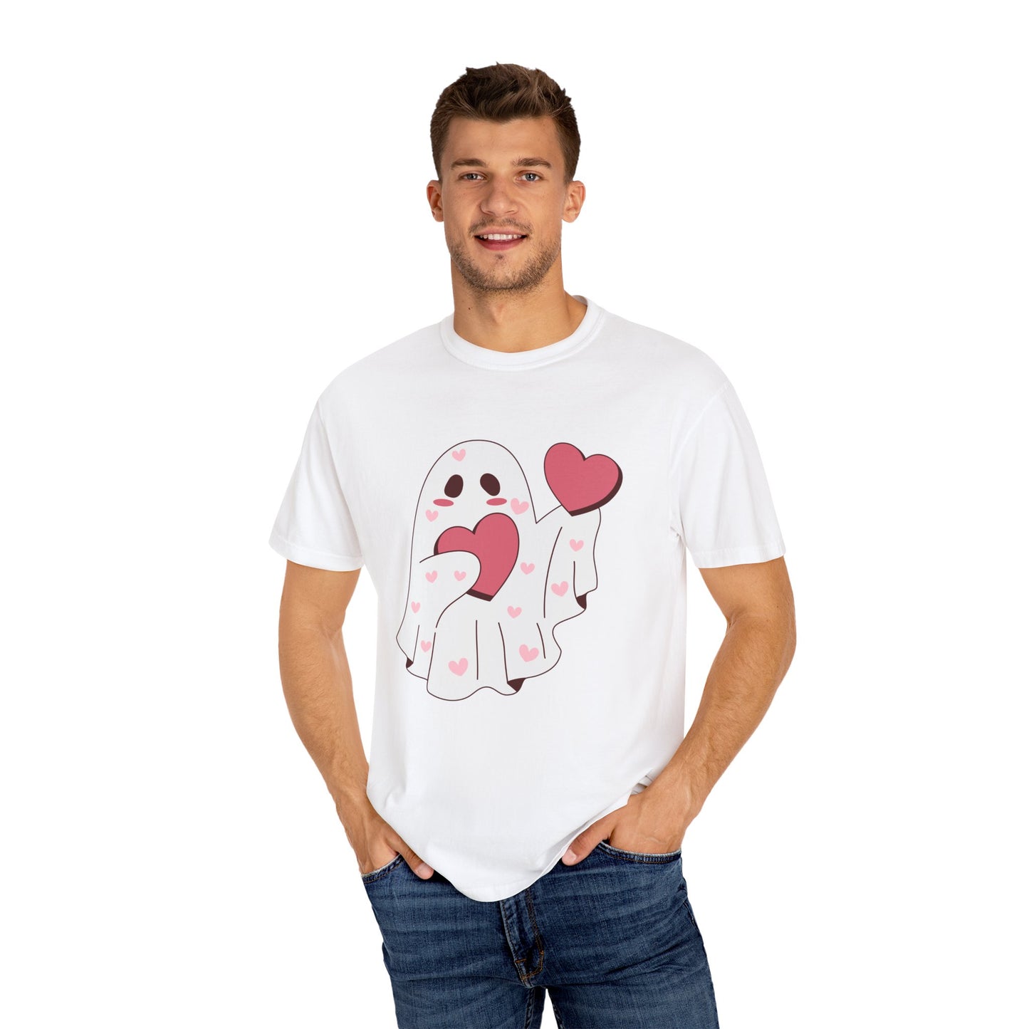 Valentines Day Unisex T-shirt, Cute Ghost Hearts Cupid Romance Tee