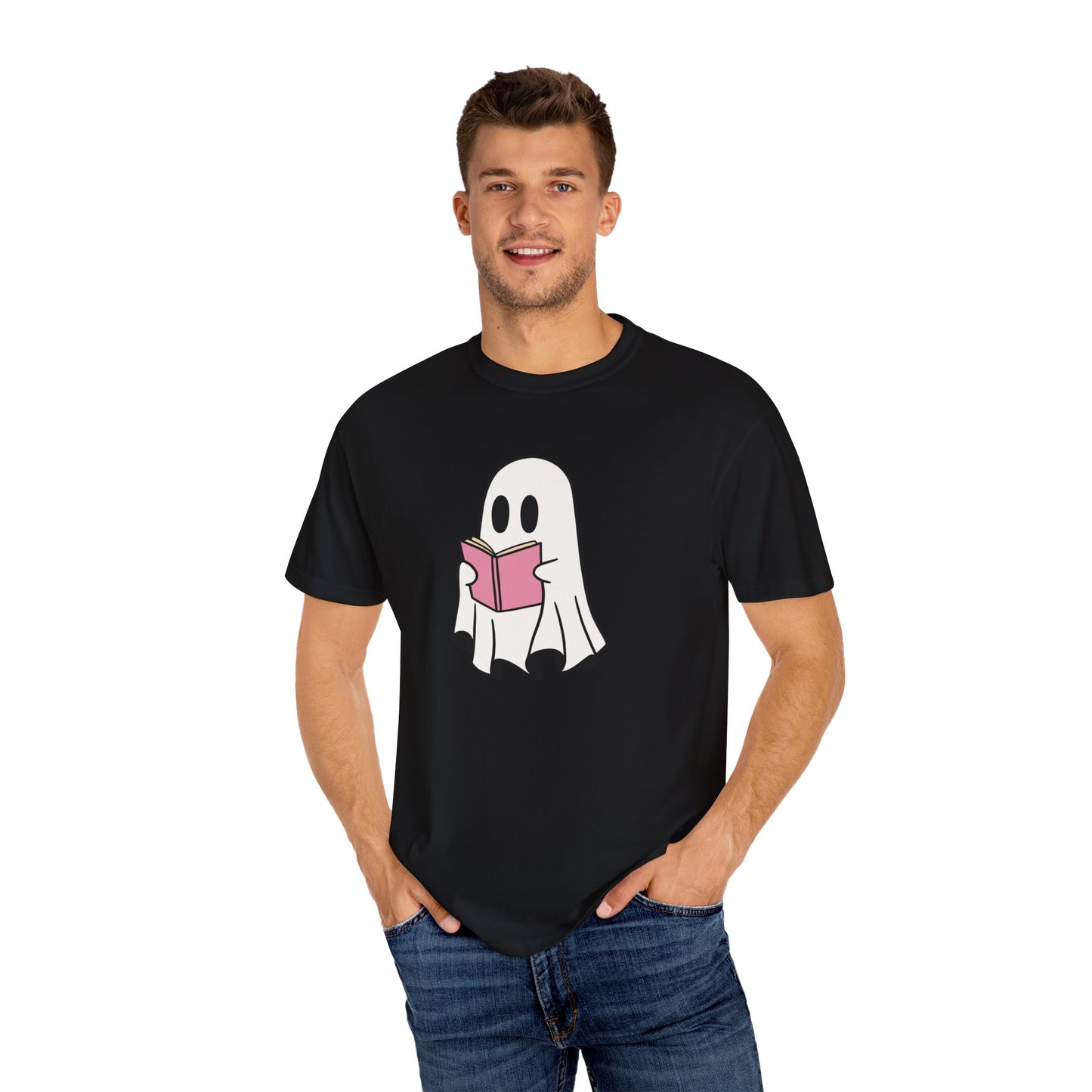 A Ghost Reading A Book Halloween Graphic Tshirt, Spooky Pumpkin Unisex Tee